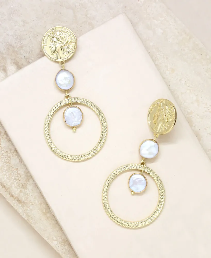 Ettika Your Majesty Coin Pearl Drop Earrings