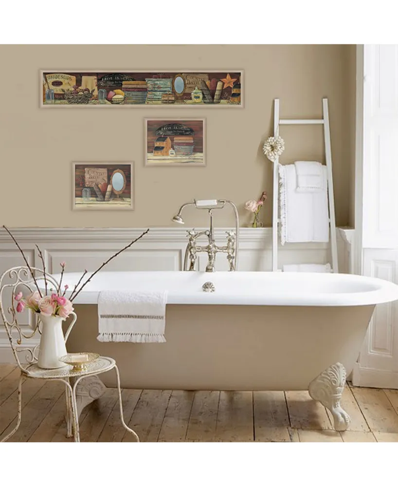 Trendy Decor 4U Country Bath Ii Collection By Pam Britton, Printed Wall Art, Ready to hang, Beige Frame, 66" x 17"