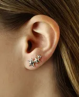 Triple Star Stud Crawler Earrings Set in 14k White Gold