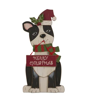 Glitzhome 16" H Wooden Dog Christmas Figurines Decor