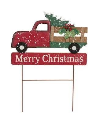 Glitzhome 24.02" H Metal Two Function Christmas Truck Yard Stack