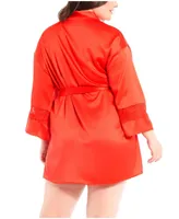 iCollection-Miaya Satin Cut Out Laced Trimmed Lounge Robe