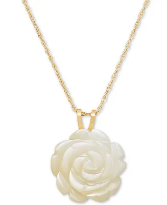 Mother-of-Pearl Rose 18" Pendant Necklace 10k Gold