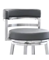 Madrid 30" Bar Height Swivel Gray Artificial leather and Brushed Stainless Steel Stool