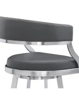 Saturn 30" Bar Height Swivel Gray Artificial leather and Brushed Stainless Steel Stool