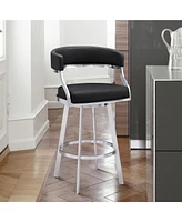 Saturn 30" Bar Height Swivel Gray Artificial leather and Brushed Stainless Steel Stool