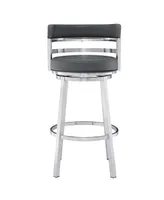 Madrid 30" Bar Height Swivel Gray Artificial leather and Brushed Stainless Steel Stool