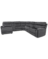 Closeout! Hutchenson 7-Pc. Fabric Chaise Sectional with 3 Power Recliners and 2 Consoles
