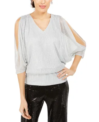 Msk Split-Sleeve Metallic Blouson Top