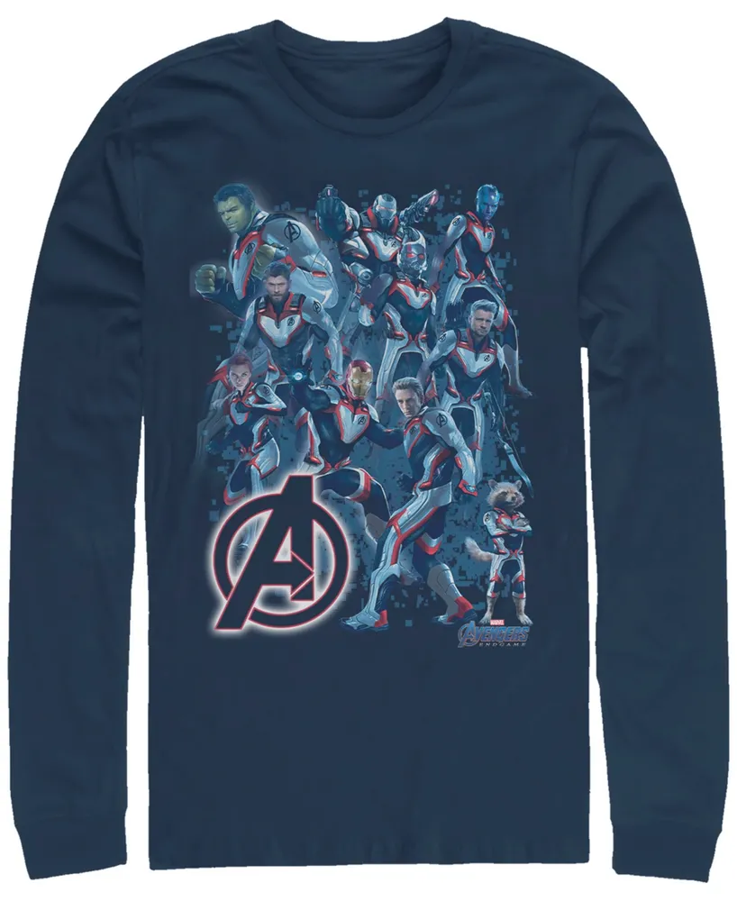 Marvel Men's Avengers Endgame Glowing Logo Group Poster, Long Sleeve T-shirt