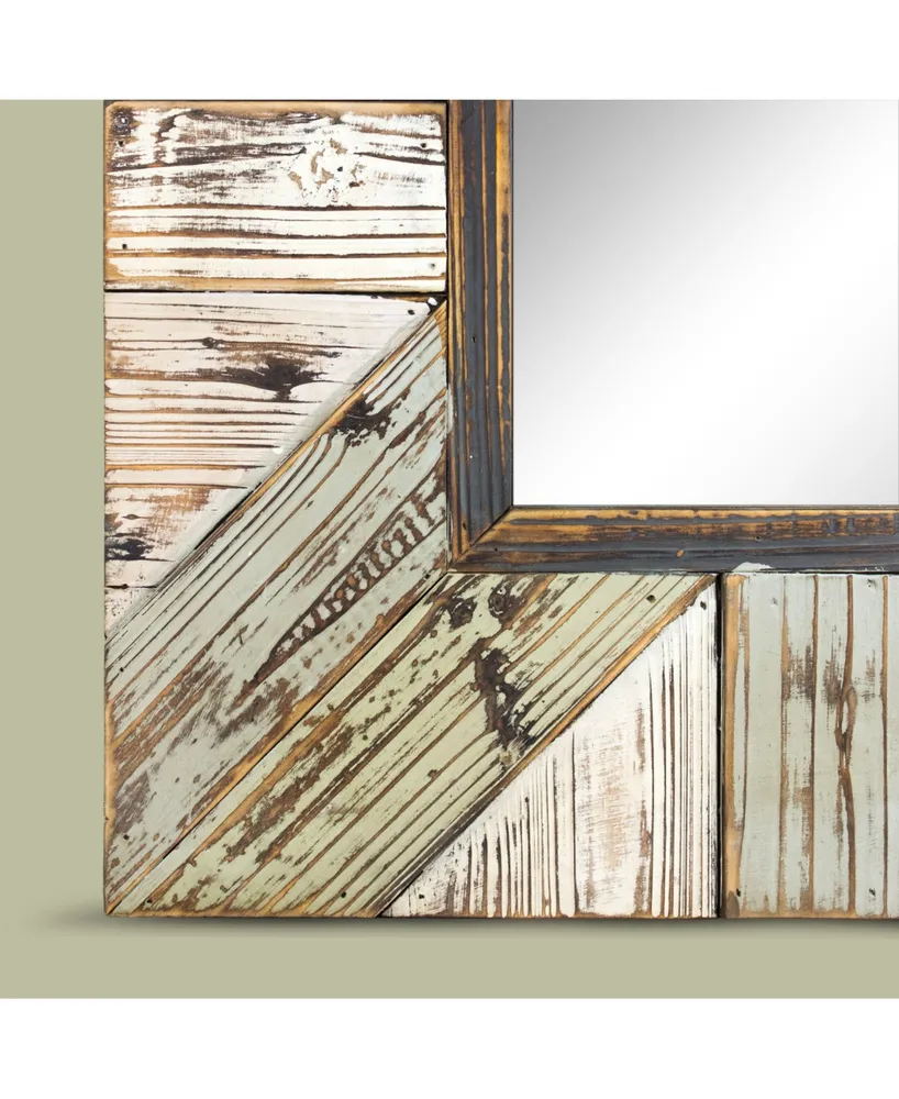 American Art Decor Rustic Wood Plank Farmhouse Rectangular Mirror