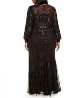 R & M Richards Plus Size Surplice Sequined Gown