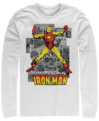 Marvel Men's Classic Comics Iron Man Invincible Comic Strips, Long Sleeve T-Shirt