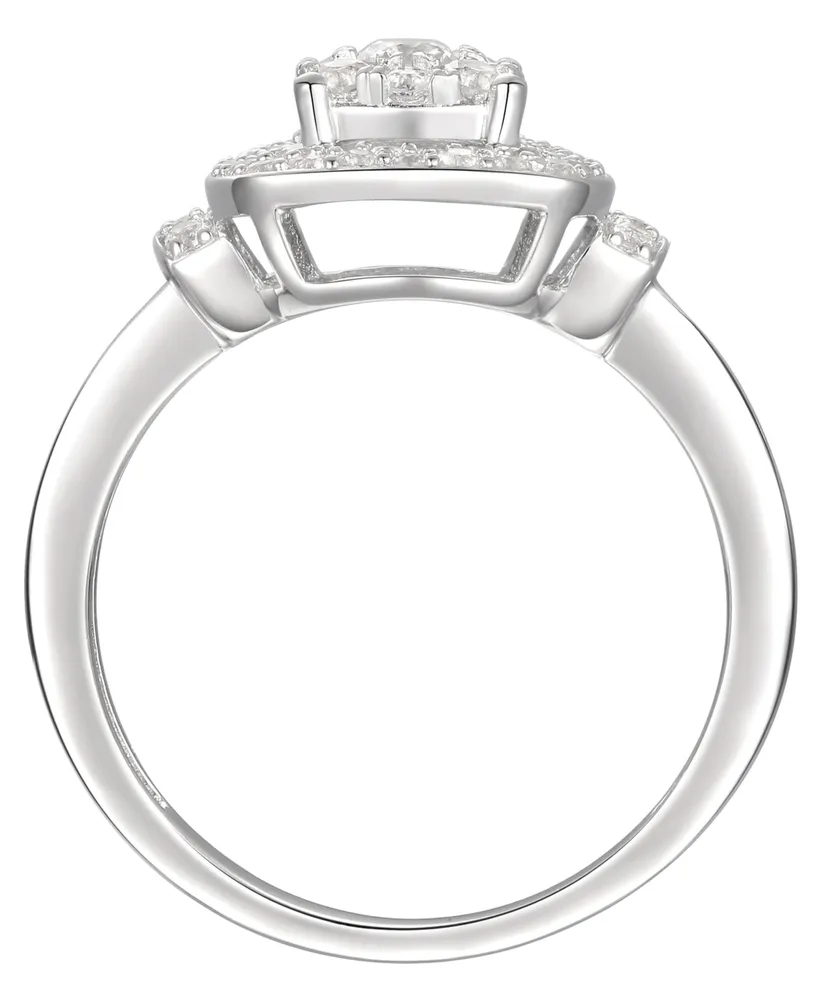 3/4 ct. t.w. Round & Baguette Shape Diamond Ring in 14k White Gold