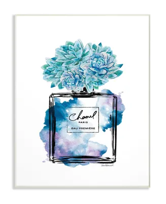 Stupell Industries Watercolor Fashion Perfume Bottle with Blue Flowers Wall Plaque Art, 10" L x 15" H