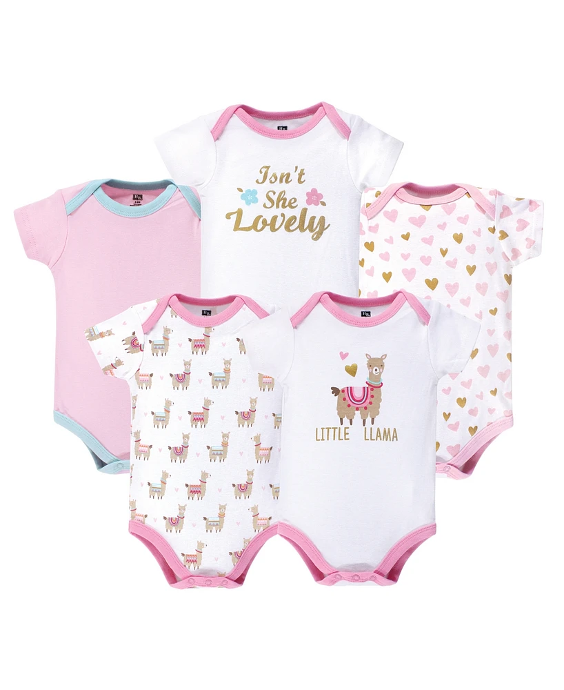 Hudson Baby Baby Girls Hudson Cotton Bodysuits 5pk Llama, 9-12 Months