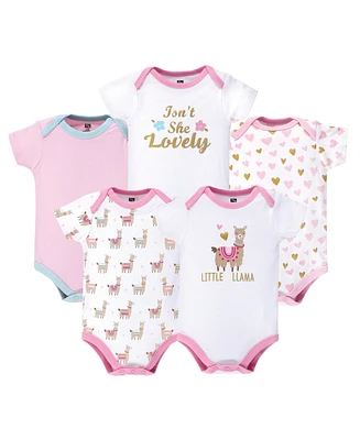 Hudson Baby Baby Girls Hudson Cotton Bodysuits 5pk Llama, 9-12 Months