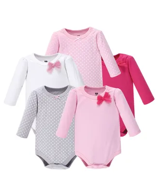 Hudson Baby Girls Cotton Long-Sleeve Bodysuits 5pk