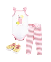 Hudson Baby Baby Girls Cotton Bodysuit, Pant and Shoe 3pc Set, Lemonade