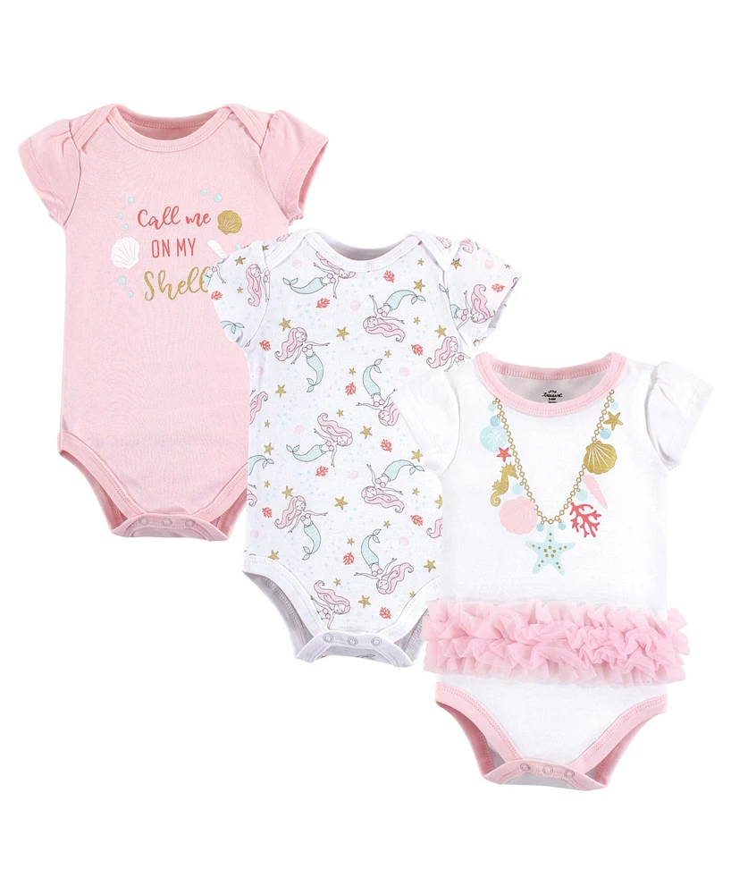 Little Treasure Baby Girls Cotton Bodysuits 3pk, Sea Shells, 18-24 Months