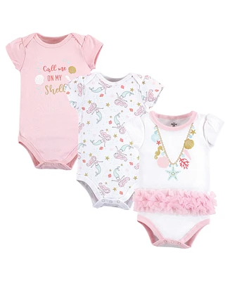 Little Treasure Baby Girls Cotton Bodysuits 3pk, Sea Shells, 18-24 Months