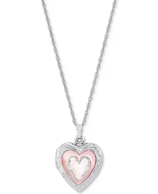 Pink Mother-of-Pearl Heart Locket 18" Pendant Necklace in Sterling Silver
