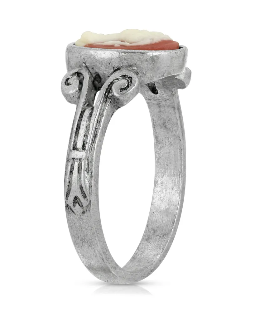 Pewter Carnelian Cameo Oval Ring