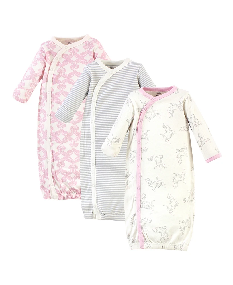 Touched by Nature Baby Girls Baby Organic Cotton Side-Closure Snap Long-Sleeve Gowns 3pk