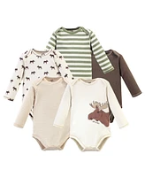 Touched by Nature Baby Boys Organic Cotton Long-Sleeve Bodysuits 5pk, Moose, 18-24 Months