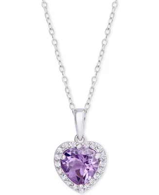 Amethyst (1-1/2 ct. t.w.) & Cubic Zirconia 18" Heart Pendant Necklace in Sterling Silver