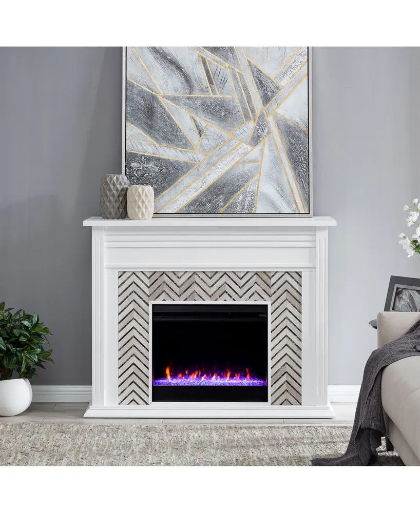 Southern Enterprises Elior Marble Tiled Color Changing Electric Fireplace