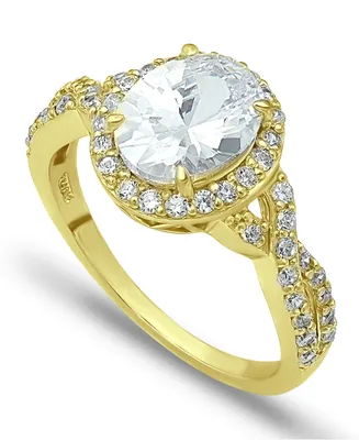 Cubic Zirconia Oval Center Stone Ring 18K Gold Plate