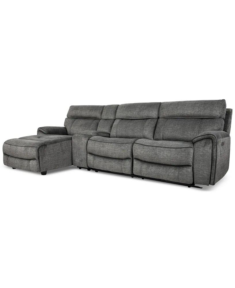 Hutchenson 4-Pc. Fabric Chaise Sectional with 1 Power Recliner, Headrest and Console