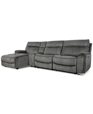 Hutchenson 4-Pc. Fabric Chaise Sectional with 1 Power Recliner, Headrest and Console