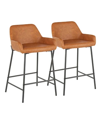 Daniella Industrial Counter Stool Black Metal and Espresso Faux Leather by Lumisource - Set Of 2