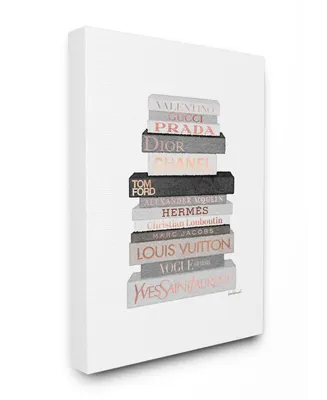 Stupell Industries Neutral Gray and Rose Gold-Tone Fashion Bookstack Canvas Wall Art