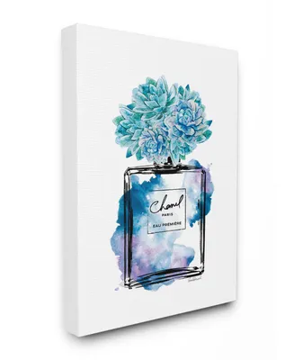 Stupell Industries Watercolor Fashion Perfume Bottle with Blue Flowers Canvas Wall Art, 16" L x 20" H