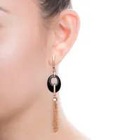 Black Onyx 20x15mm Dangle Earrings in Rose Gold over Silver