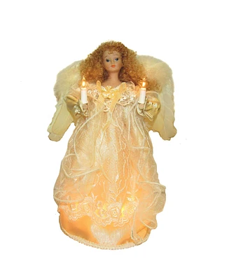 Kurt Adler 12-Inch Ul 10-Light Ivory Angel Treetop with Fabric Hair