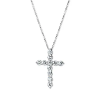 Certified Diamond Cross Pendant Necklace (1 ct. t.w.) in 14k White Gold, 16" + 2" extender