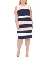 Tommy Hilfiger Plus Size Scuba Crepe Colorblock Sheath Dress