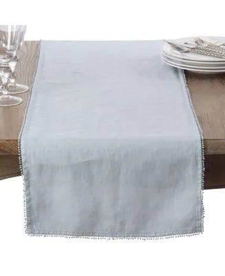 Saro Lifestyle Pom Design Linen Dining Room Table Runner