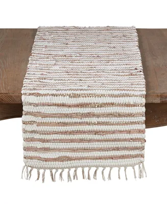 Saro Lifestyle Leather and Cotton Woven Chindi Table Runner