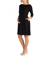 24Seven Comfort Apparel Knee Length Fit N Flare Maternity Dress with Pockets