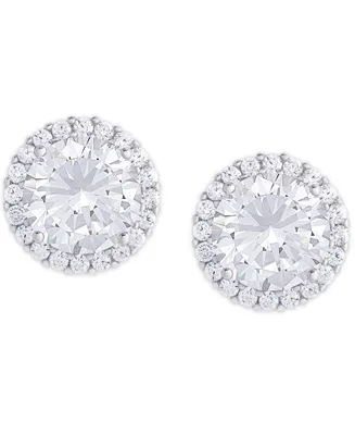 Birthstone Round Cubic Zirconia Halo Solitaire Stud Earrings Silver Plate
