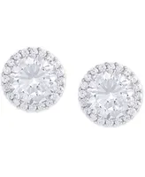 Birthstone Round Cubic Zirconia Halo Solitaire Stud Earrings Silver Plate