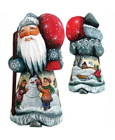 G.DeBrekht Woodcarved and Hand Painted Building A Winter Friend Santa Figurine