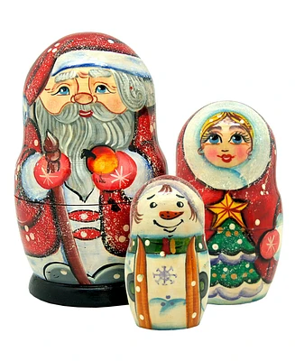 G.DeBrekht Santa Family with Snowmaiden and Snowman 3-Piece Russian Matryoshka Nested Dolls Set