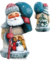 G.DeBrekht Woodcarved and Hand Painted Playing Snowman Santa Figurine