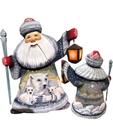 G.DeBrekht Woodcarved and Hand Painted Santa Polar Bear Family Santa Figurine